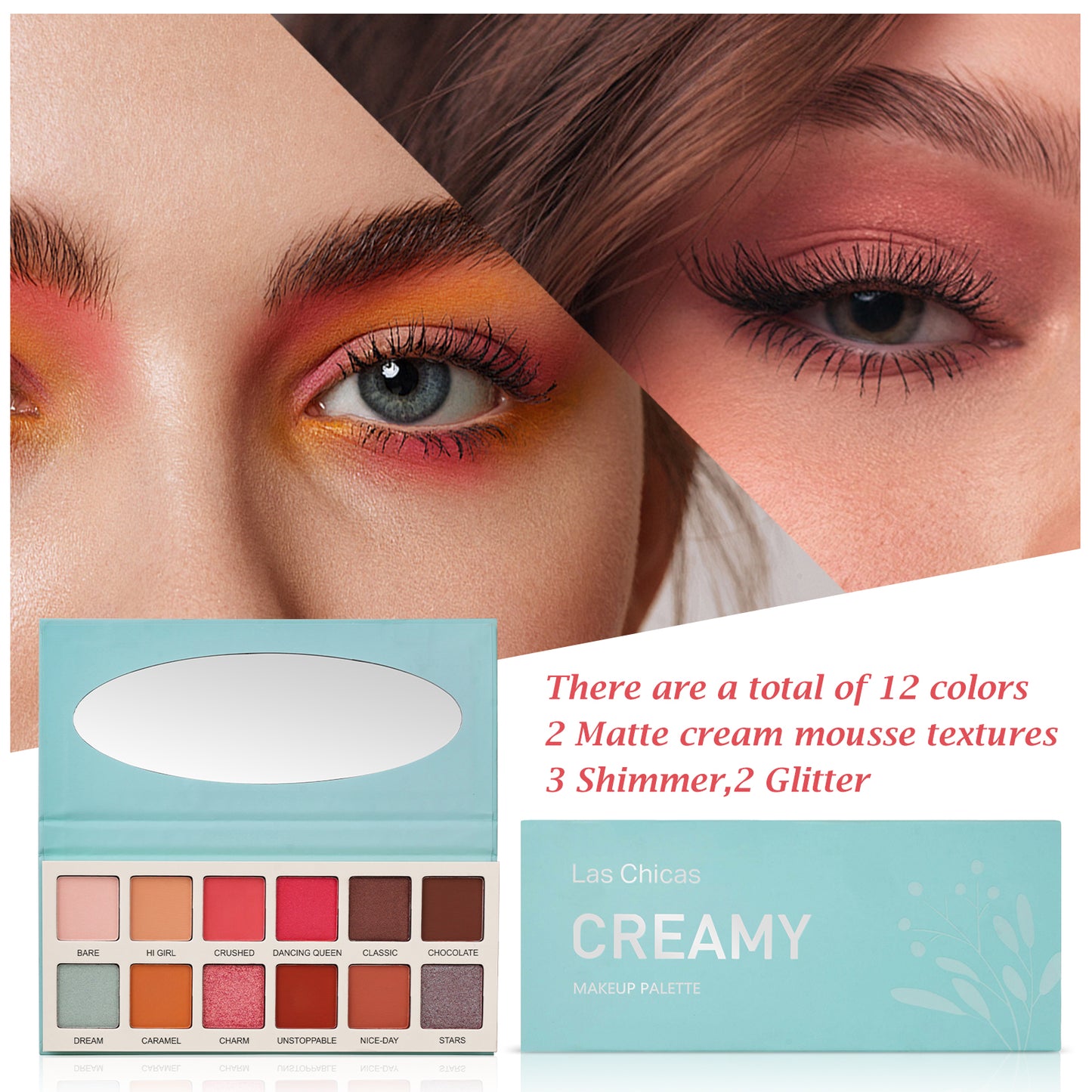 Las Chicas High Pigment Silky Smooth Paraben Free Vegan Cruelty Free Creamy 12 Color Eyeshadow Palette Makeup Palette