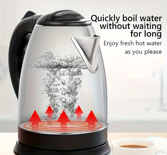 1.8L 304 Stainless Steel Electric Kettle Fast Boil with 1500W Power for Home Kitchen Travel Hotel Office Use Discounted