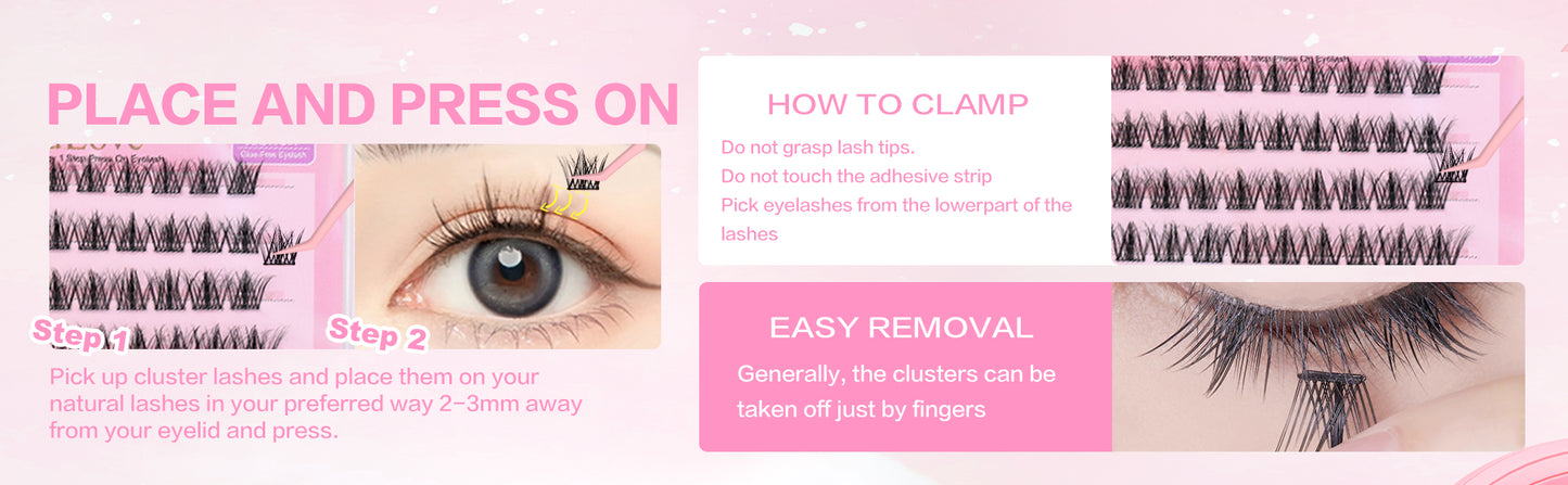 High Quality 5D Fluffy Self-Adhesive DIY Eyelashes Mixed Length False Glue Free Handmade Natural Style Pre-Bond Tweezer Set