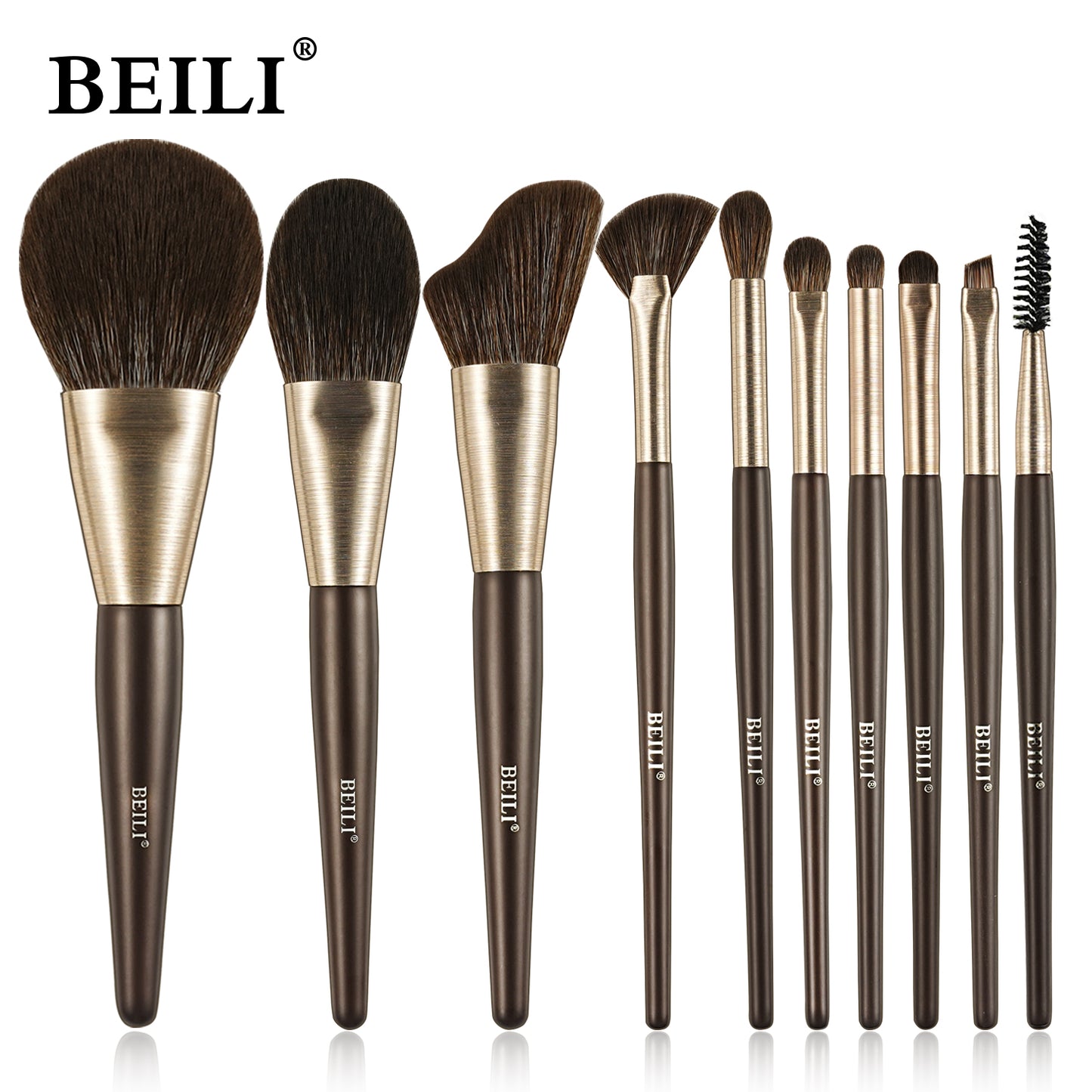 BEILI 10pcs Professional Wholesale Rose Silver Tube Synthetic Hair Vegan Luxury Makeup Brushes Set Contour Blush Brush Set