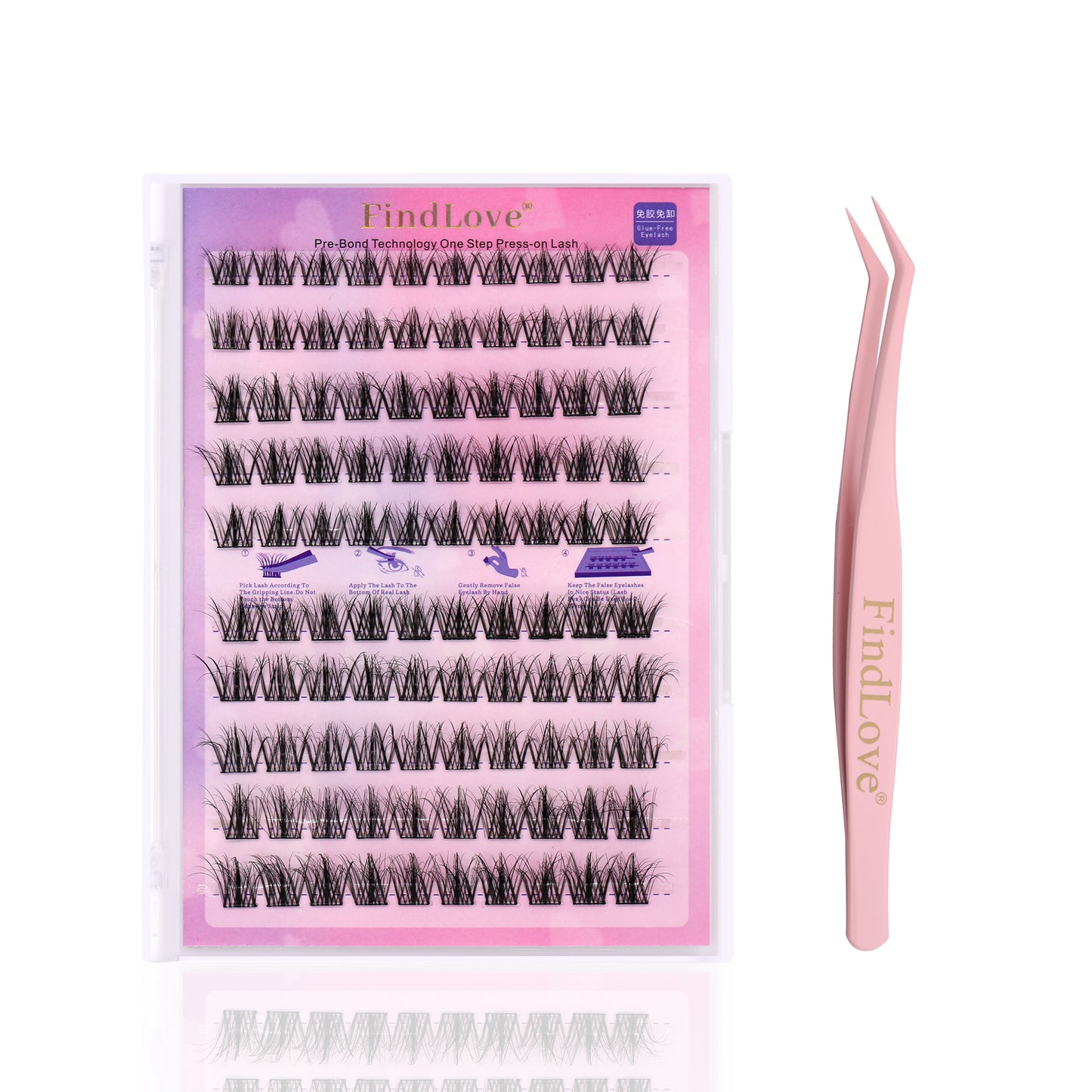 High Quality 5D Fluffy Self-Adhesive DIY Eyelashes Mixed Length False Glue Free Handmade Natural Style Pre-Bond Tweezer Set