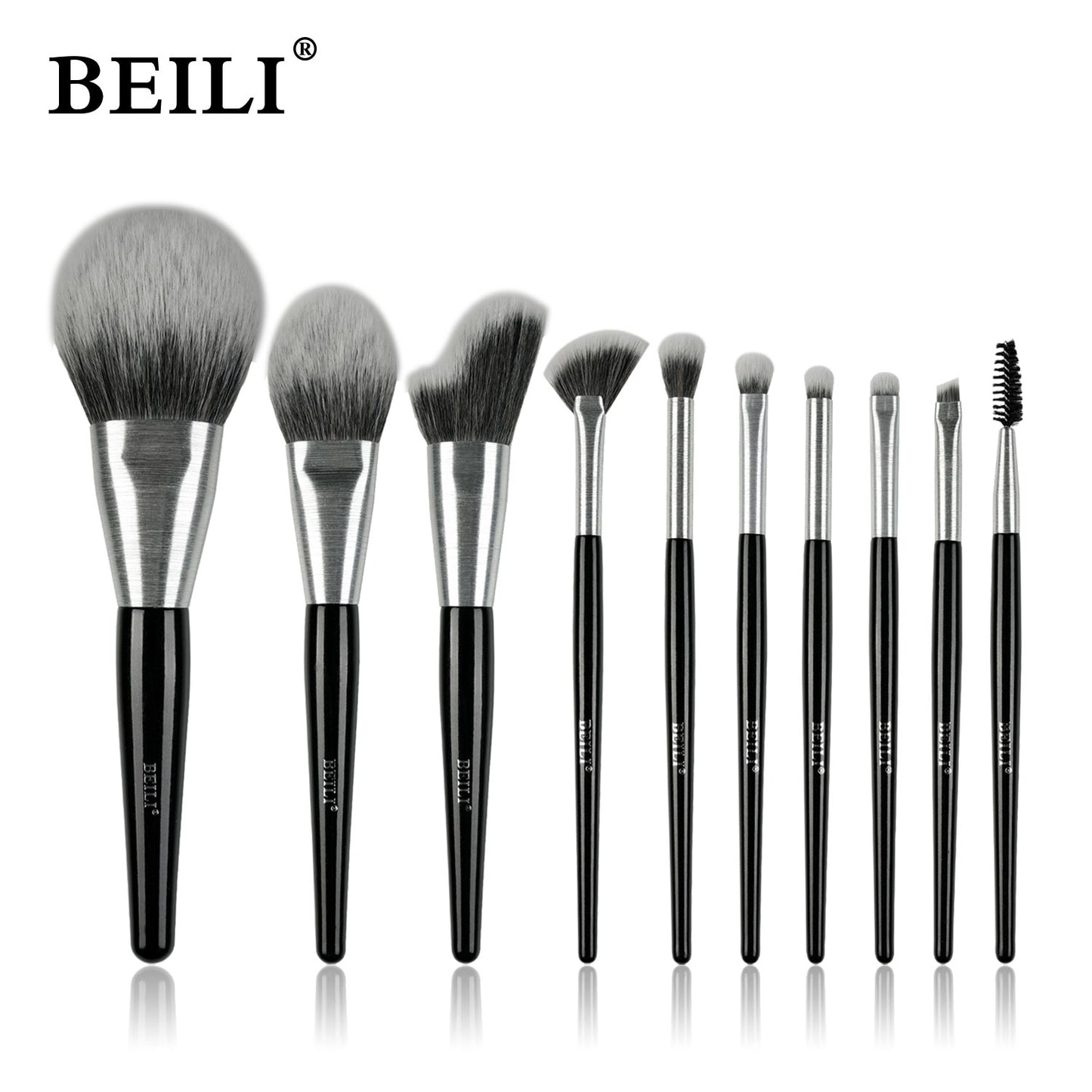 BEILI 10pcs Professional Wholesale Rose Silver Tube Synthetic Hair Vegan Luxury Makeup Brushes Set Contour Blush Brush Set