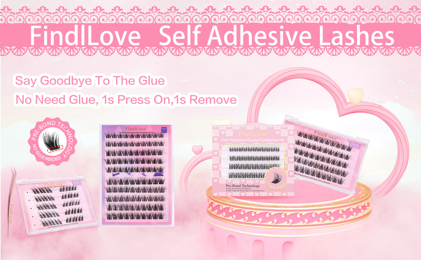 High Quality 5D Fluffy Self-Adhesive DIY Eyelashes Mixed Length False Glue Free Handmade Natural Style Pre-Bond Tweezer Set