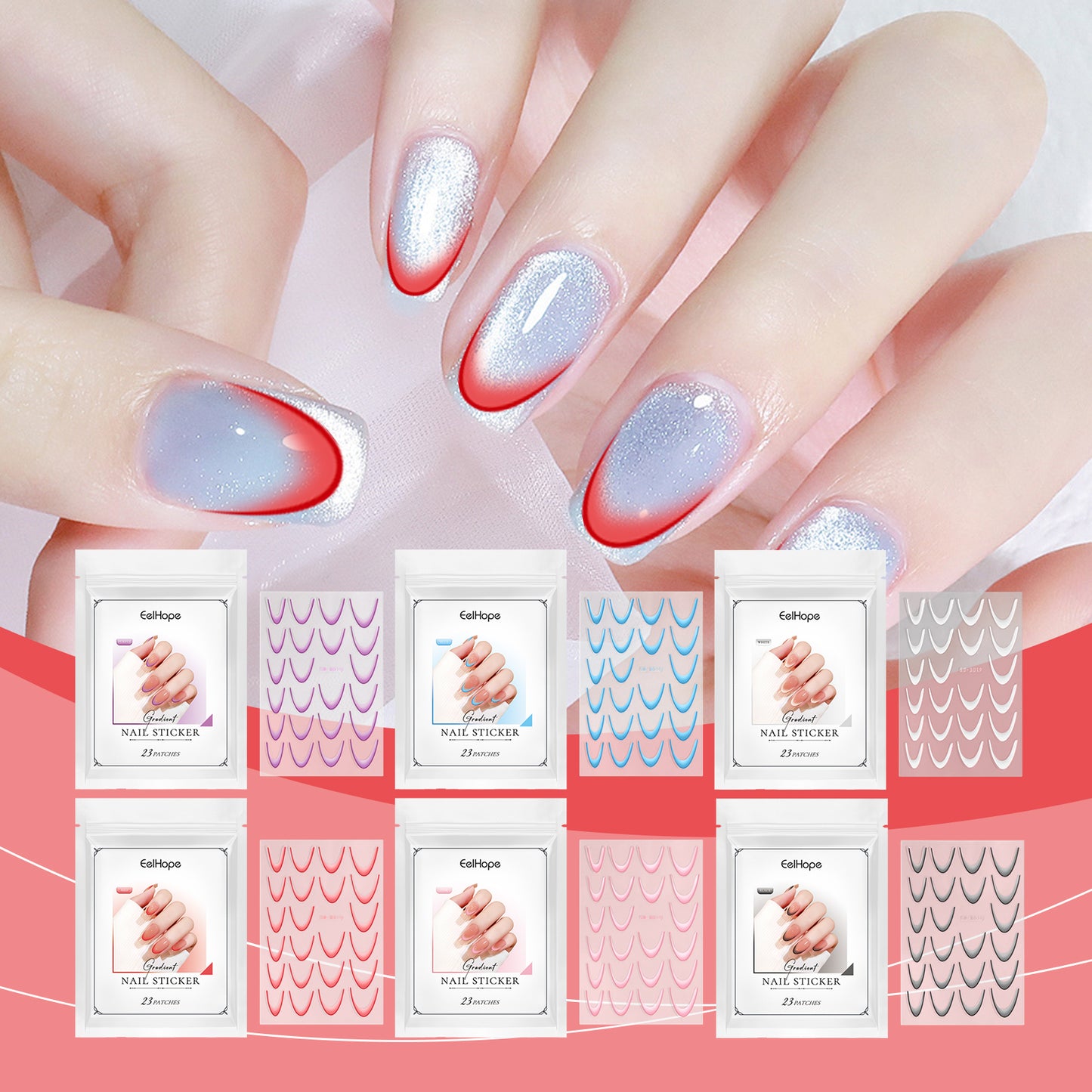 Eelhope 3D French Gradient Nail Sticker Easy Nail Decor and Beauty Personalized Design for French Gradient Nail Sliders