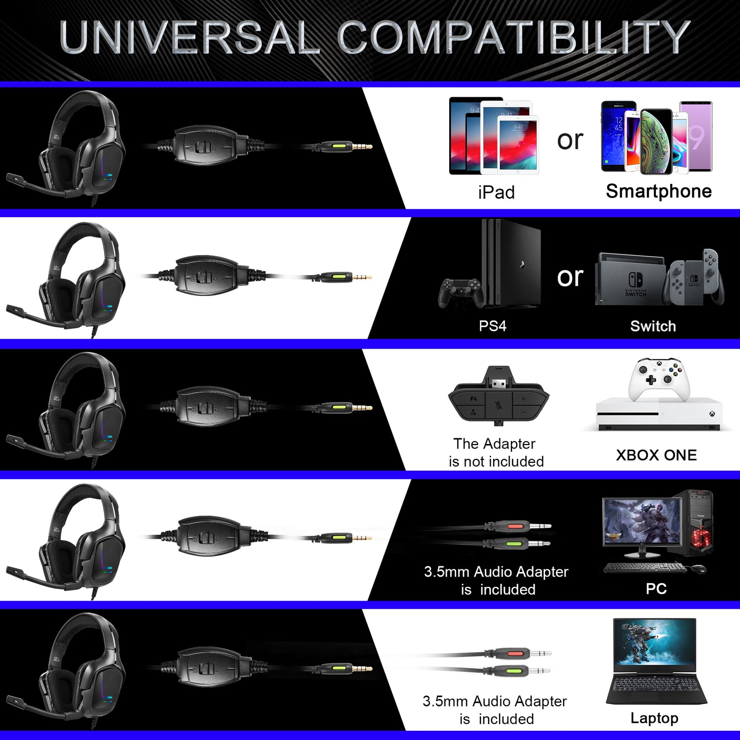 K20 Wired Headphones with Microphone RGB Light Gaming Headsets Noise Cancelling Earphones for Xbox One for PS4 Headset Gamer