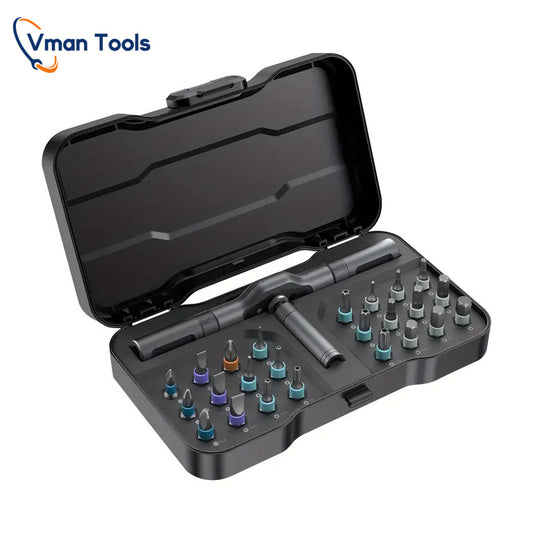 VMAN TOOLS 25in 1 Chrome Vanadium Steel Ratchet Screwdriver Set with Magnetic Tips Multi-Functional Household Repair Tool Kit
