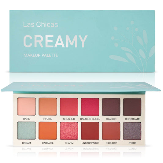 Las Chicas High Pigment Silky Smooth Paraben Free Vegan Cruelty Free Creamy 12 Color Eyeshadow Palette Makeup Palette