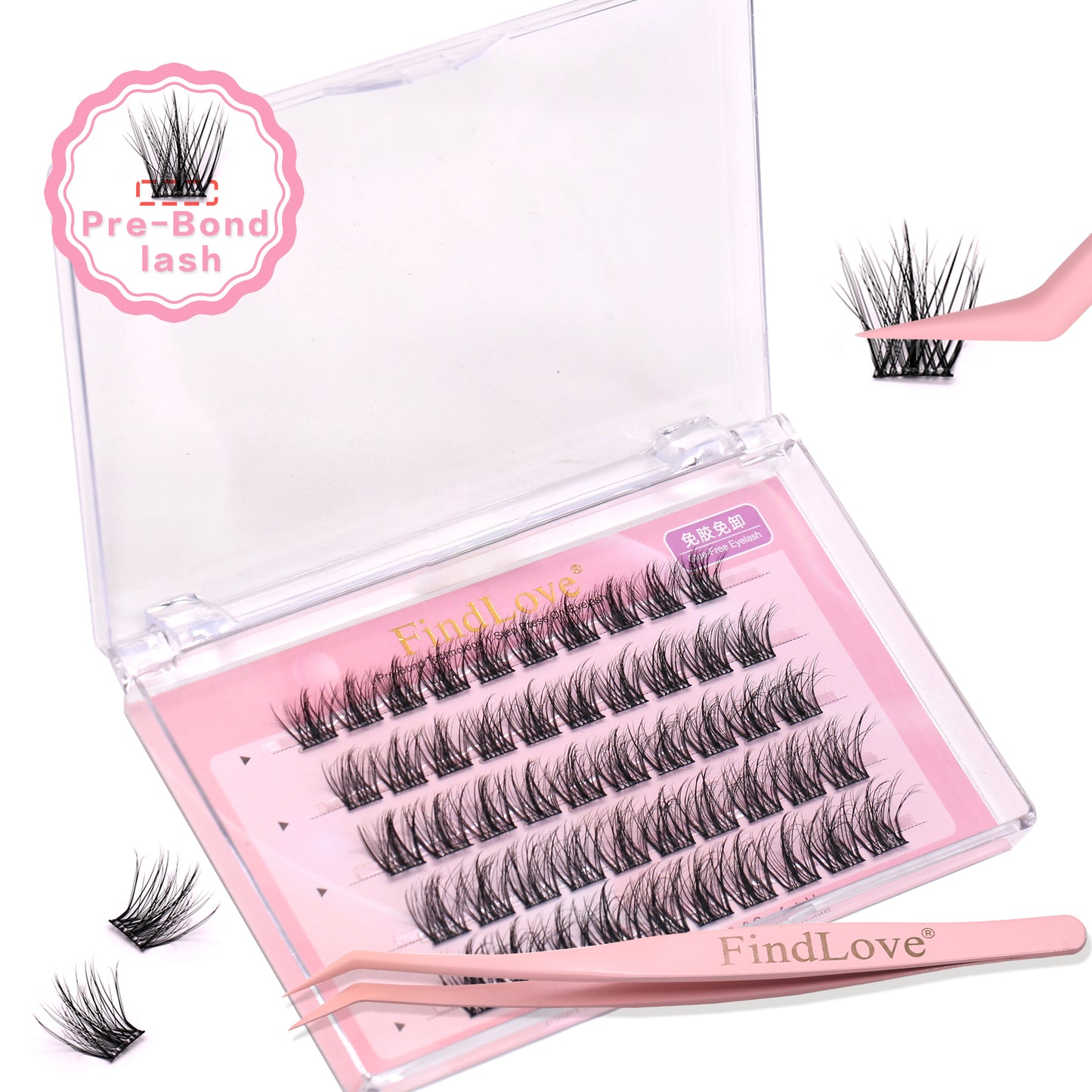 High Quality 5D Fluffy Self-Adhesive DIY Eyelashes Mixed Length False Glue Free Handmade Natural Style Pre-Bond Tweezer Set