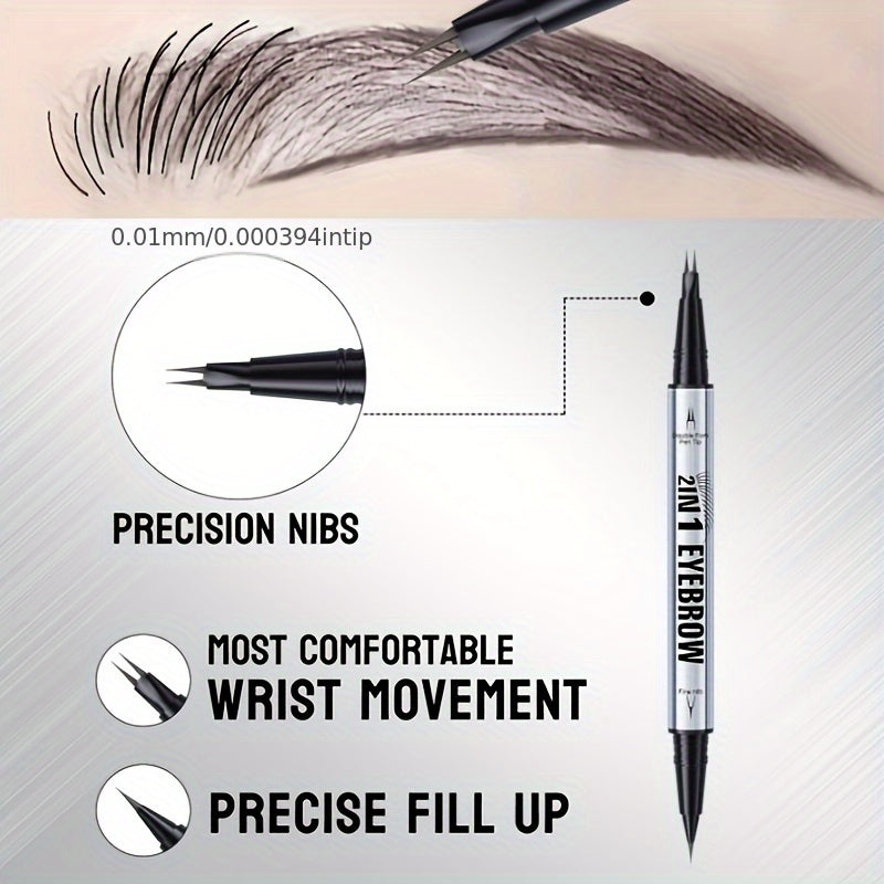 2-in-1 Waterproof Eyebrow Pencil,Waterproof Natural Eye Brow Pencils for Women, Non Dry Out and Last All Day