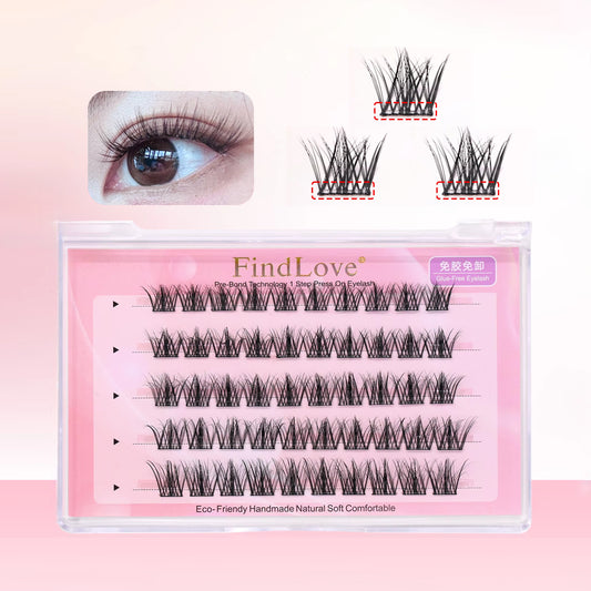 High Quality 5D Fluffy Self-Adhesive DIY Eyelashes Mixed Length False Glue Free Handmade Natural Style Pre-Bond Tweezer Set