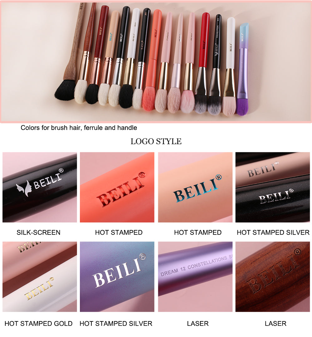 BEILI 10pcs Professional Wholesale Rose Silver Tube Synthetic Hair Vegan Luxury Makeup Brushes Set Contour Blush Brush Set