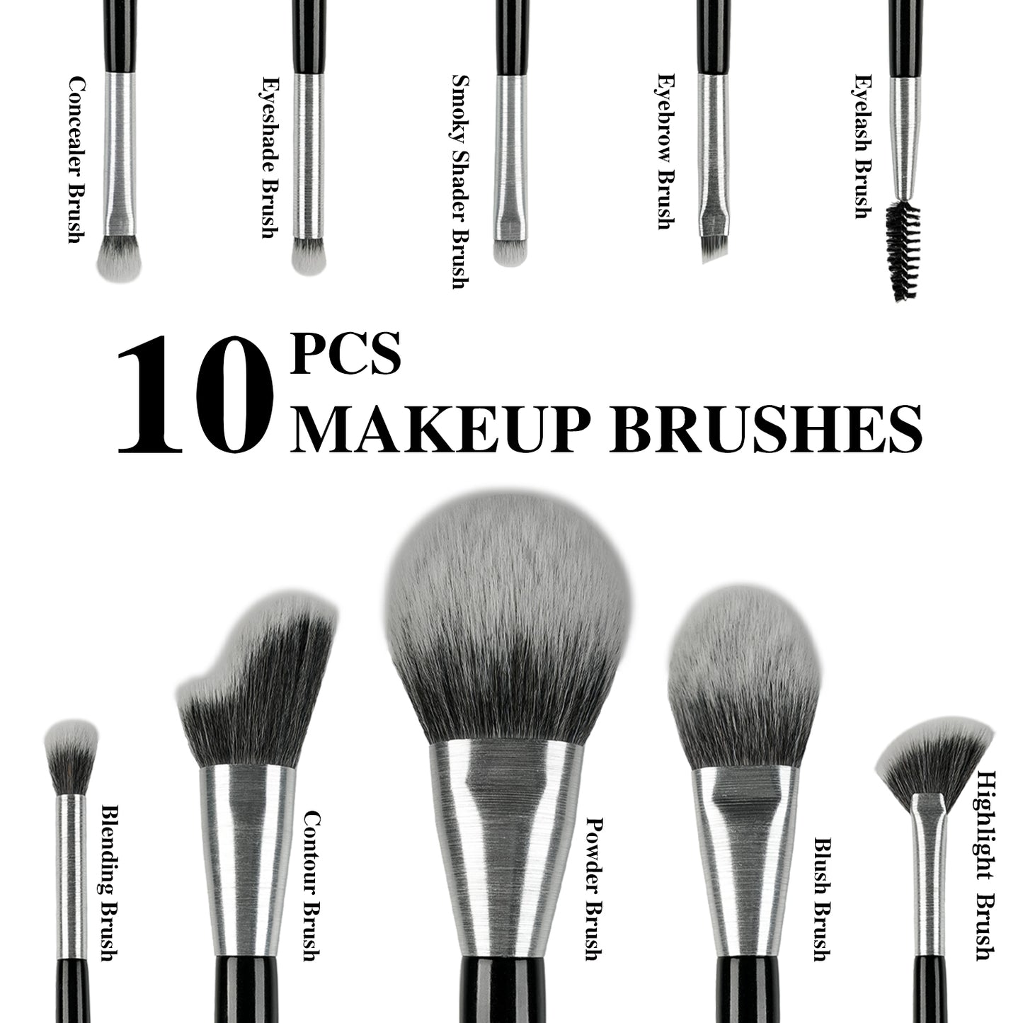 BEILI 10pcs Professional Wholesale Rose Silver Tube Synthetic Hair Vegan Luxury Makeup Brushes Set Contour Blush Brush Set