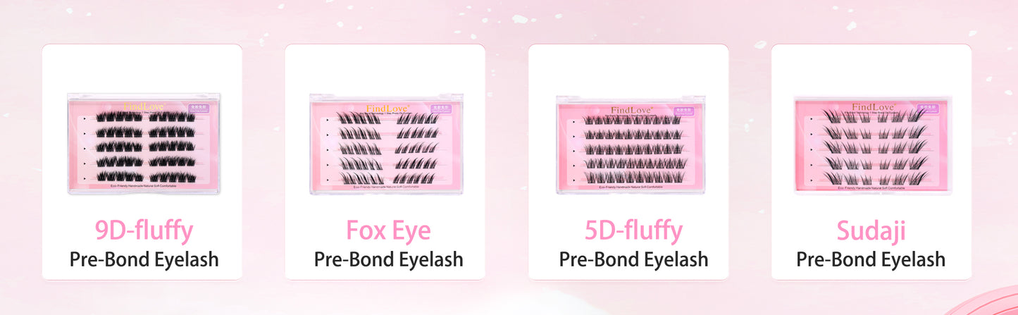 High Quality 5D Fluffy Self-Adhesive DIY Eyelashes Mixed Length False Glue Free Handmade Natural Style Pre-Bond Tweezer Set