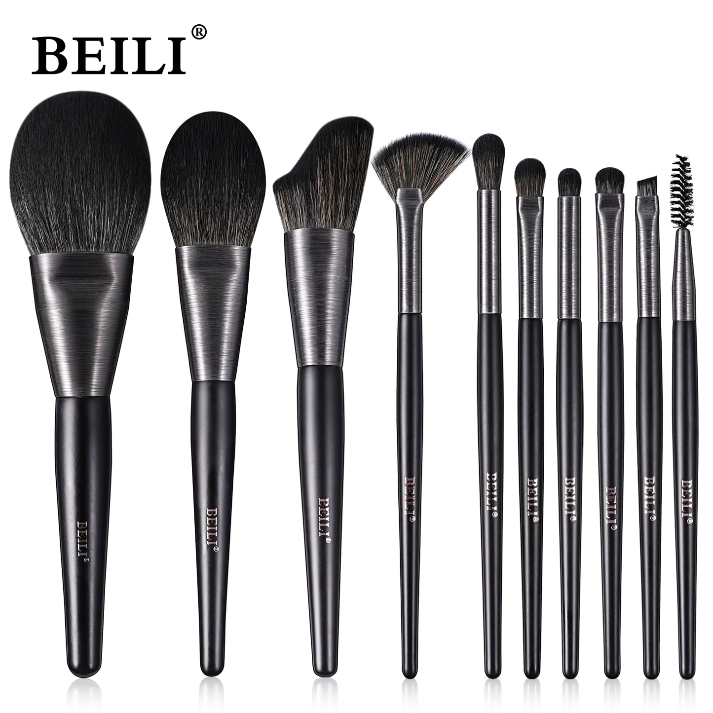 BEILI 10pcs Professional Wholesale Rose Silver Tube Synthetic Hair Vegan Luxury Makeup Brushes Set Contour Blush Brush Set
