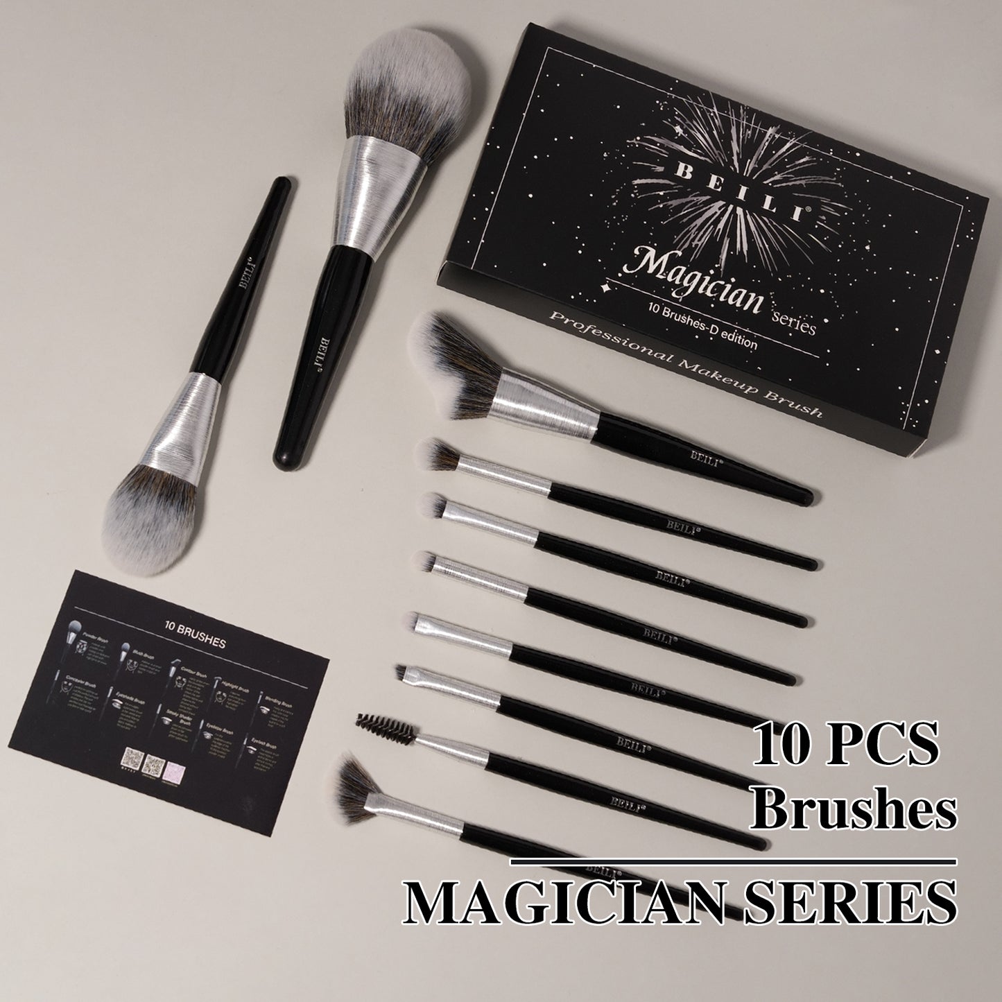 BEILI 10pcs Professional Wholesale Rose Silver Tube Synthetic Hair Vegan Luxury Makeup Brushes Set Contour Blush Brush Set