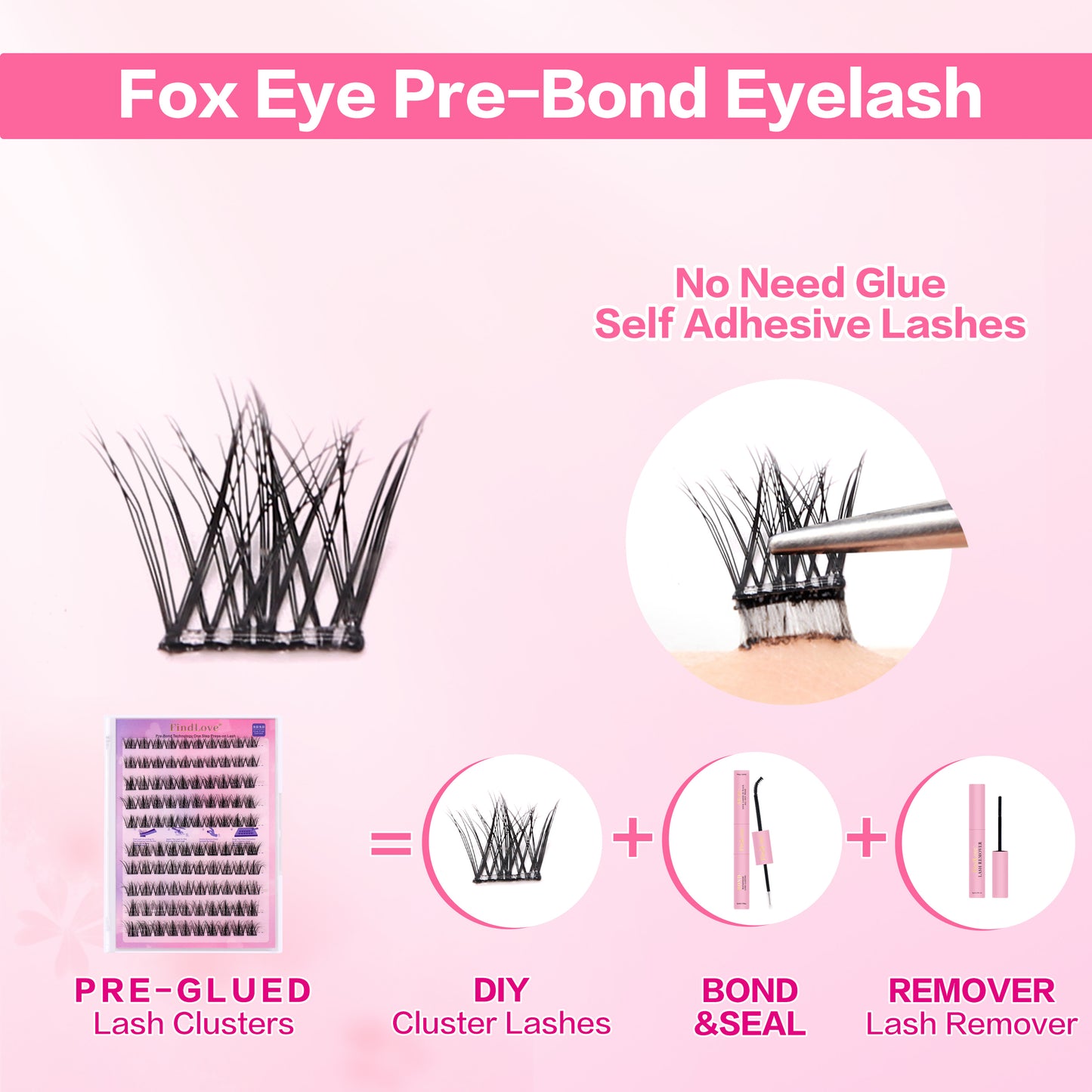 High Quality 5D Fluffy Self-Adhesive DIY Eyelashes Mixed Length False Glue Free Handmade Natural Style Pre-Bond Tweezer Set