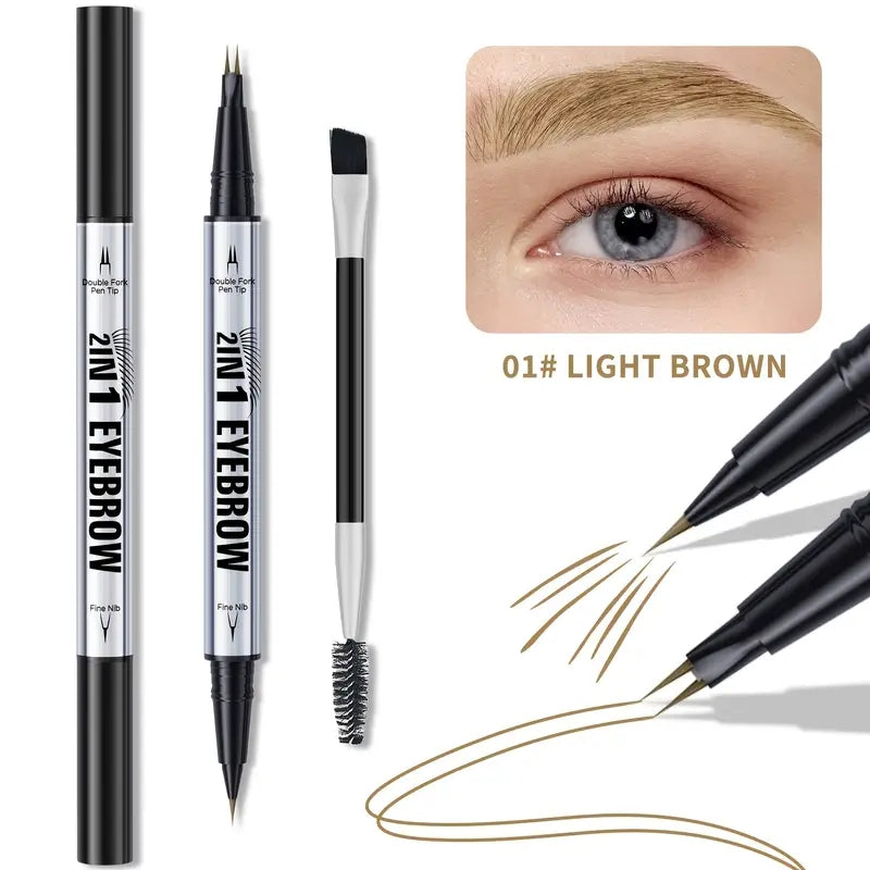 2-in-1 Waterproof Eyebrow Pencil,Waterproof Natural Eye Brow Pencils for Women, Non Dry Out and Last All Day