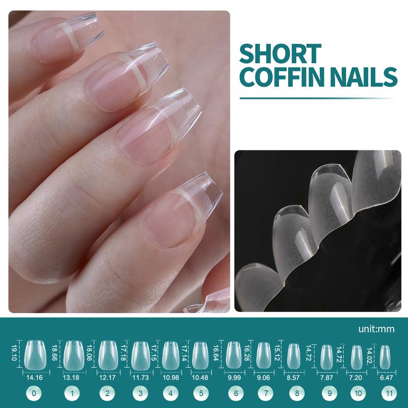 Handmade 120Pcs Half Matte Short Coffin Gel Nail Tips Kit Solid Nails Glue & Press on Nails Set with Square Pattern for Fingers