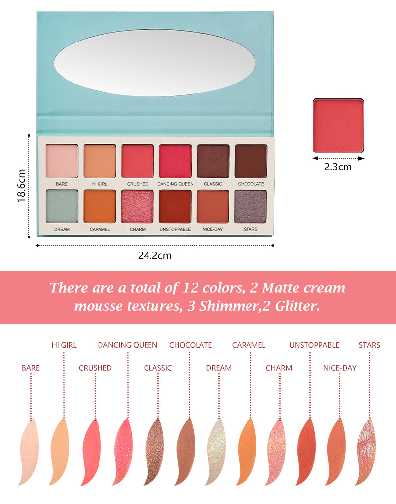Las Chicas High Pigment Silky Smooth Paraben Free Vegan Cruelty Free Creamy 12 Color Eyeshadow Palette Makeup Palette