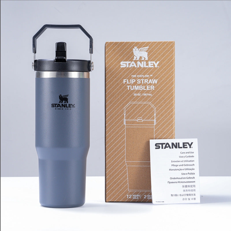 Stanley IceFlow 2.0 Flip Straw Tumbler with Handle 30 oz | Twist On Lid and Flip Up Straw | Leak Resistant Water Bottle | Insulated Stainless Steel | BPA-Free | Black 2.0