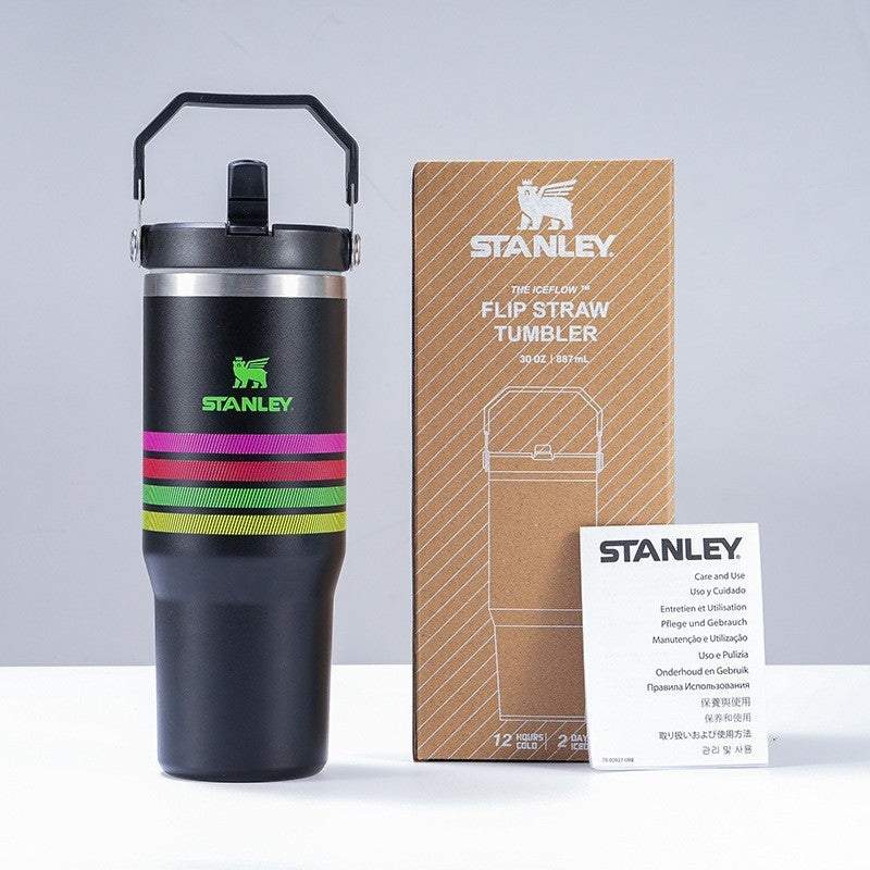 Stanley IceFlow 2.0 Flip Straw Tumbler with Handle 30 oz | Twist On Lid and Flip Up Straw | Leak Resistant Water Bottle | Insulated Stainless Steel | BPA-Free | Black 2.0
