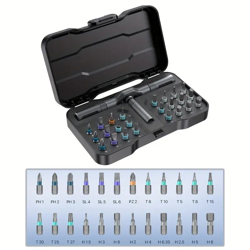 VMAN TOOLS 25in 1 Chrome Vanadium Steel Ratchet Screwdriver Set with Magnetic Tips Multi-Functional Household Repair Tool Kit