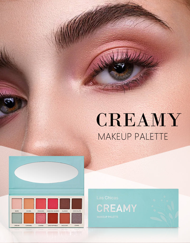 Las Chicas High Pigment Silky Smooth Paraben Free Vegan Cruelty Free Creamy 12 Color Eyeshadow Palette Makeup Palette