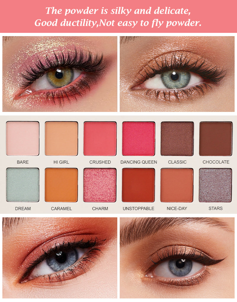 Las Chicas High Pigment Silky Smooth Paraben Free Vegan Cruelty Free Creamy 12 Color Eyeshadow Palette Makeup Palette