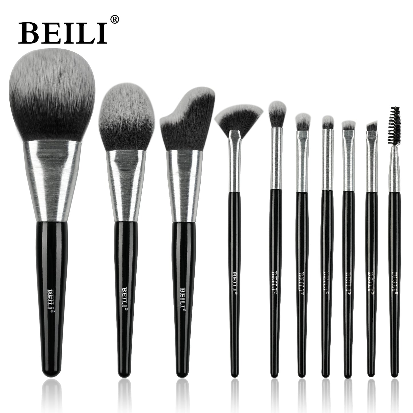 BEILI 10pcs Professional Wholesale Rose Silver Tube Synthetic Hair Vegan Luxury Makeup Brushes Set Contour Blush Brush Set