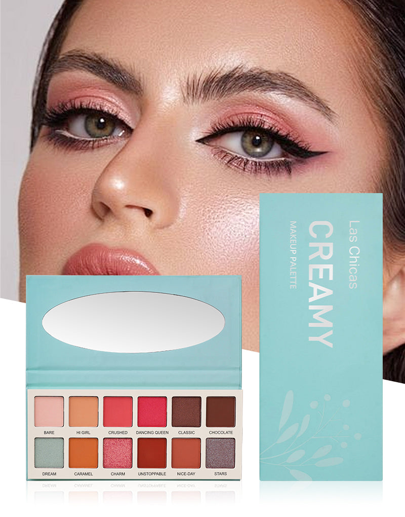 Las Chicas High Pigment Silky Smooth Paraben Free Vegan Cruelty Free Creamy 12 Color Eyeshadow Palette Makeup Palette