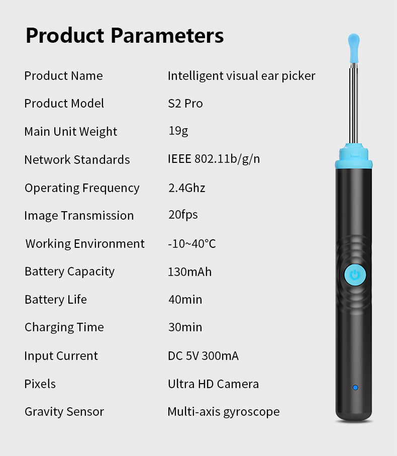 Smart Visual Ear Spoons Endoscope Tweezers Cleaner with Camera Otoscope Health Care Ear Cleaner 1296P Ultra HD Earwax Removal