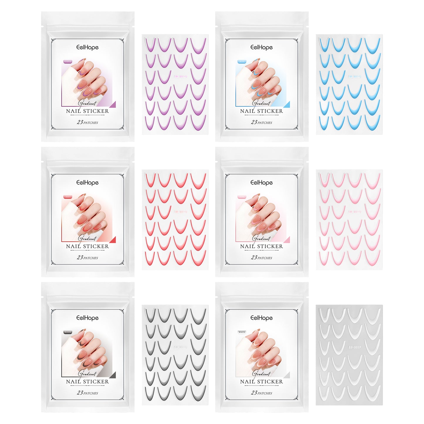 Eelhope 3D French Gradient Nail Sticker Easy Nail Decor and Beauty Personalized Design for French Gradient Nail Sliders