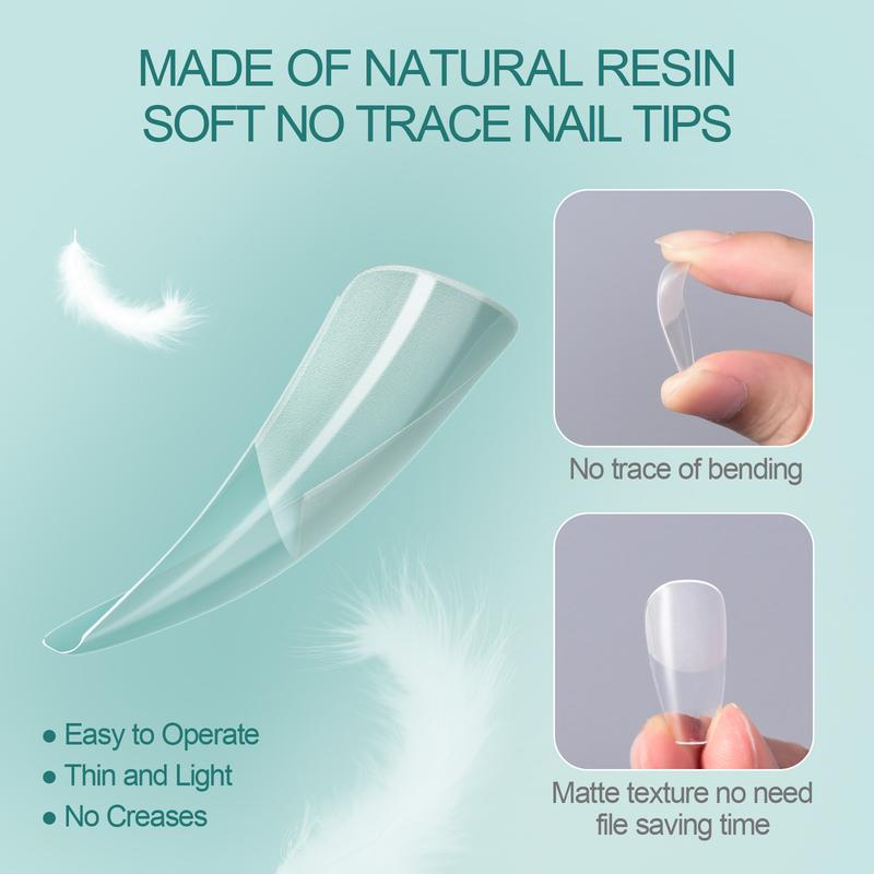 Handmade 120Pcs Half Matte Short Coffin Gel Nail Tips Kit Solid Nails Glue & Press on Nails Set with Square Pattern for Fingers