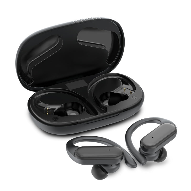 MyBat Pro Glide 5.3 True Wireless Earhooks Earbuds with Charging Case IPX5 Waterproof- Black