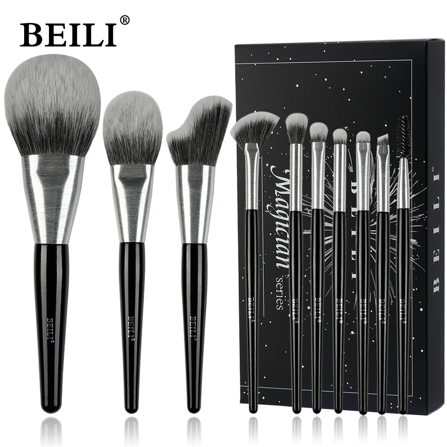 BEILI 10pcs Professional Wholesale Rose Silver Tube Synthetic Hair Vegan Luxury Makeup Brushes Set Contour Blush Brush Set