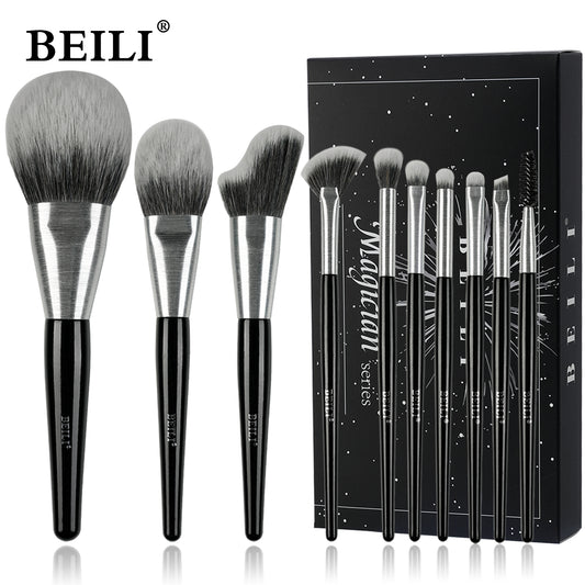 BEILI 10pcs Professional Wholesale Rose Silver Tube Synthetic Hair Vegan Luxury Makeup Brushes Set Contour Blush Brush Set