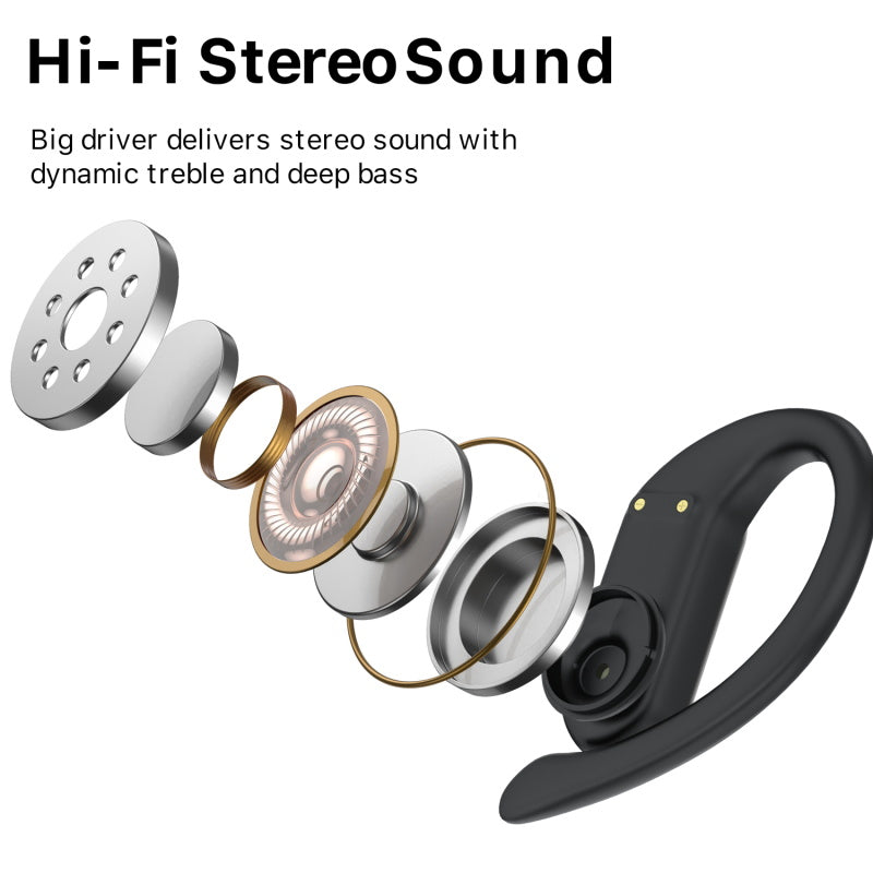 MyBat Pro Glide 5.3 True Wireless Earhooks Earbuds with Charging Case IPX5 Waterproof- Black