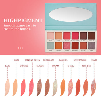 Las Chicas High Pigment Silky Smooth Paraben Free Vegan Cruelty Free Creamy 12 Color Eyeshadow Palette Makeup Palette