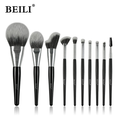 BEILI 10pcs Professional Wholesale Rose Silver Tube Synthetic Hair Vegan Luxury Makeup Brushes Set Contour Blush Brush Set