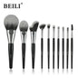 BEILI 10pcs Professional Wholesale Rose Silver Tube Synthetic Hair Vegan Luxury Makeup Brushes Set Contour Blush Brush Set