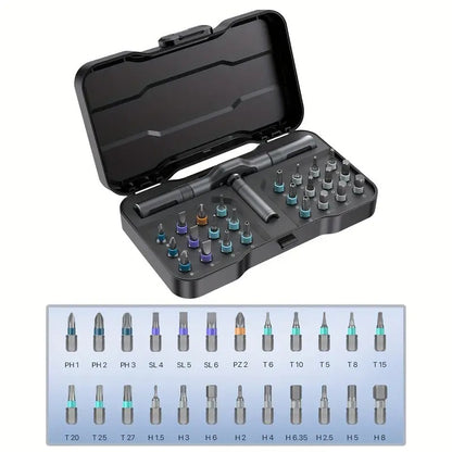 VMAN TOOLS 25in 1 Chrome Vanadium Steel Ratchet Screwdriver Set with Magnetic Tips Multi-Functional Household Repair Tool Kit