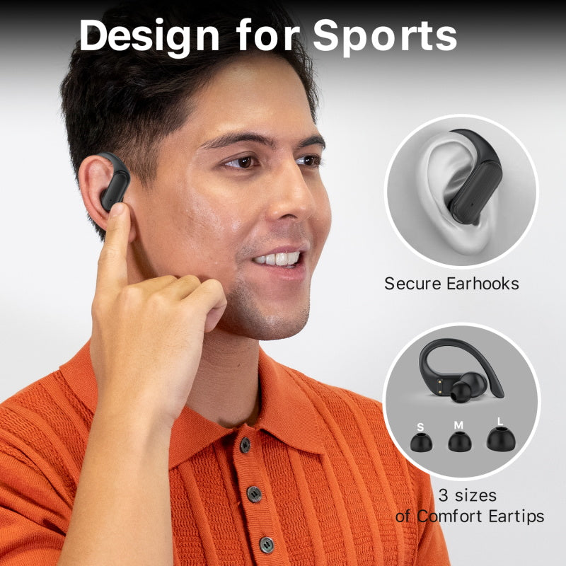 MyBat Pro Glide 5.3 True Wireless Earhooks Earbuds with Charging Case IPX5 Waterproof- Black