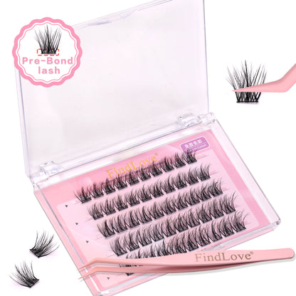 High Quality 5D Fluffy Self-Adhesive DIY Eyelashes Mixed Length False Glue Free Handmade Natural Style Pre-Bond Tweezer Set