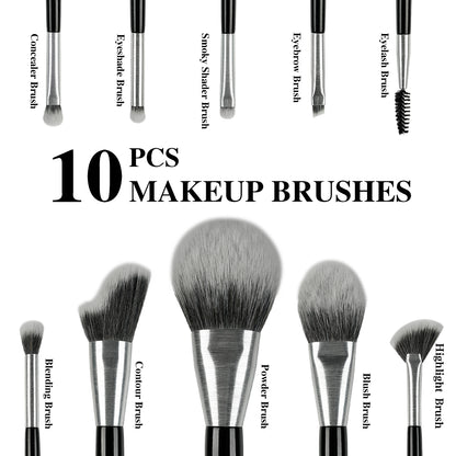 BEILI 10pcs Professional Wholesale Rose Silver Tube Synthetic Hair Vegan Luxury Makeup Brushes Set Contour Blush Brush Set
