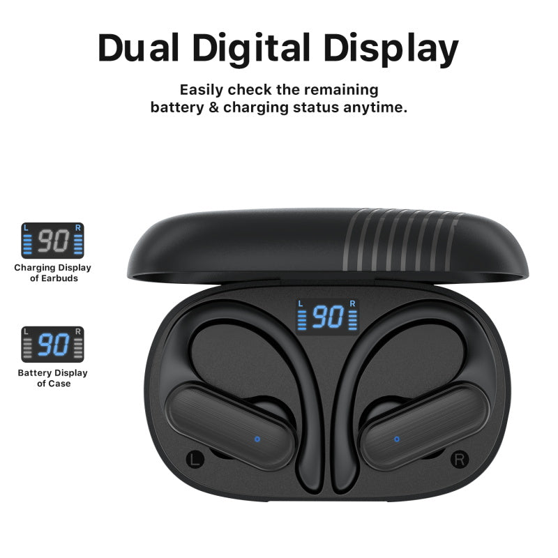 MyBat Pro Glide 5.3 True Wireless Earhooks Earbuds with Charging Case IPX5 Waterproof- Black