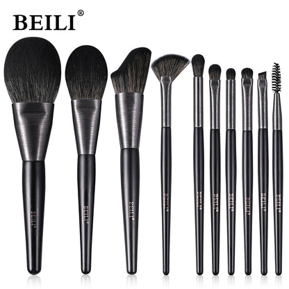 BEILI 10pcs Professional Wholesale Rose Silver Tube Synthetic Hair Vegan Luxury Makeup Brushes Set Contour Blush Brush Set