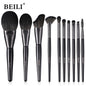 BEILI 10pcs Professional Wholesale Rose Silver Tube Synthetic Hair Vegan Luxury Makeup Brushes Set Contour Blush Brush Set