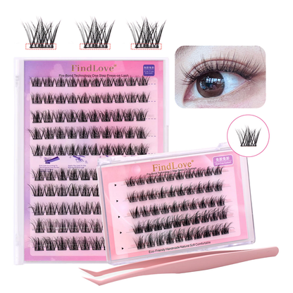 High Quality 5D Fluffy Self-Adhesive DIY Eyelashes Mixed Length False Glue Free Handmade Natural Style Pre-Bond Tweezer Set
