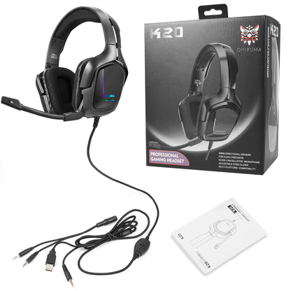 K20 Wired Headphones with Microphone RGB Light Gaming Headsets Noise Cancelling Earphones for Xbox One for PS4 Headset Gamer