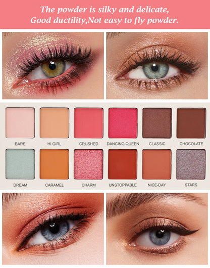 Las Chicas High Pigment Silky Smooth Paraben Free Vegan Cruelty Free Creamy 12 Color Eyeshadow Palette Makeup Palette
